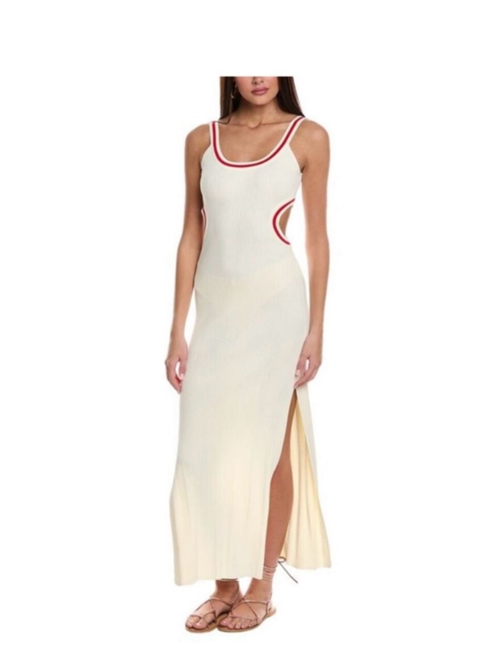 SOLID & STRIPED Cream Maxi Dress with Red Trim